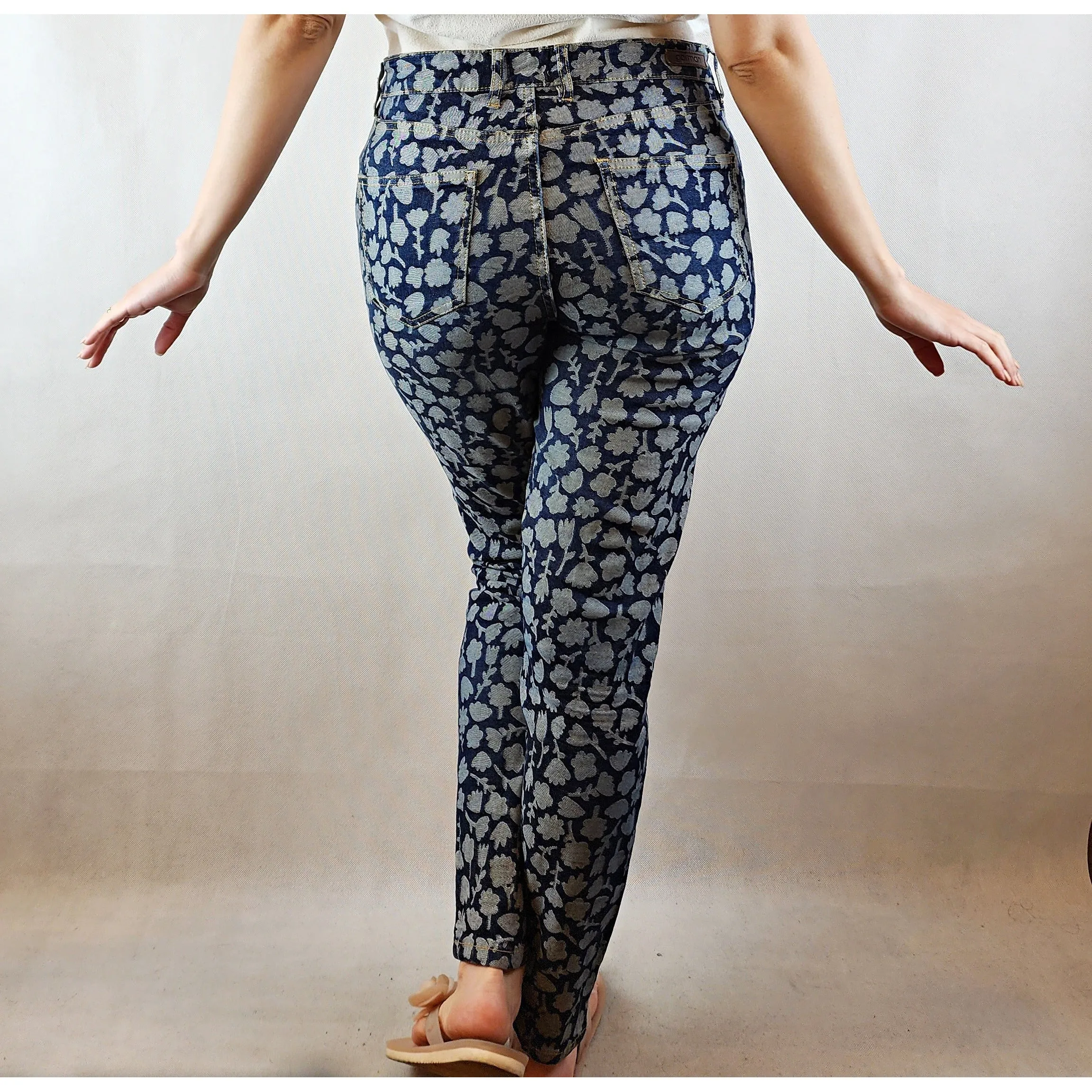 Gorman dark denim jeans with light denim floral shapes size 10