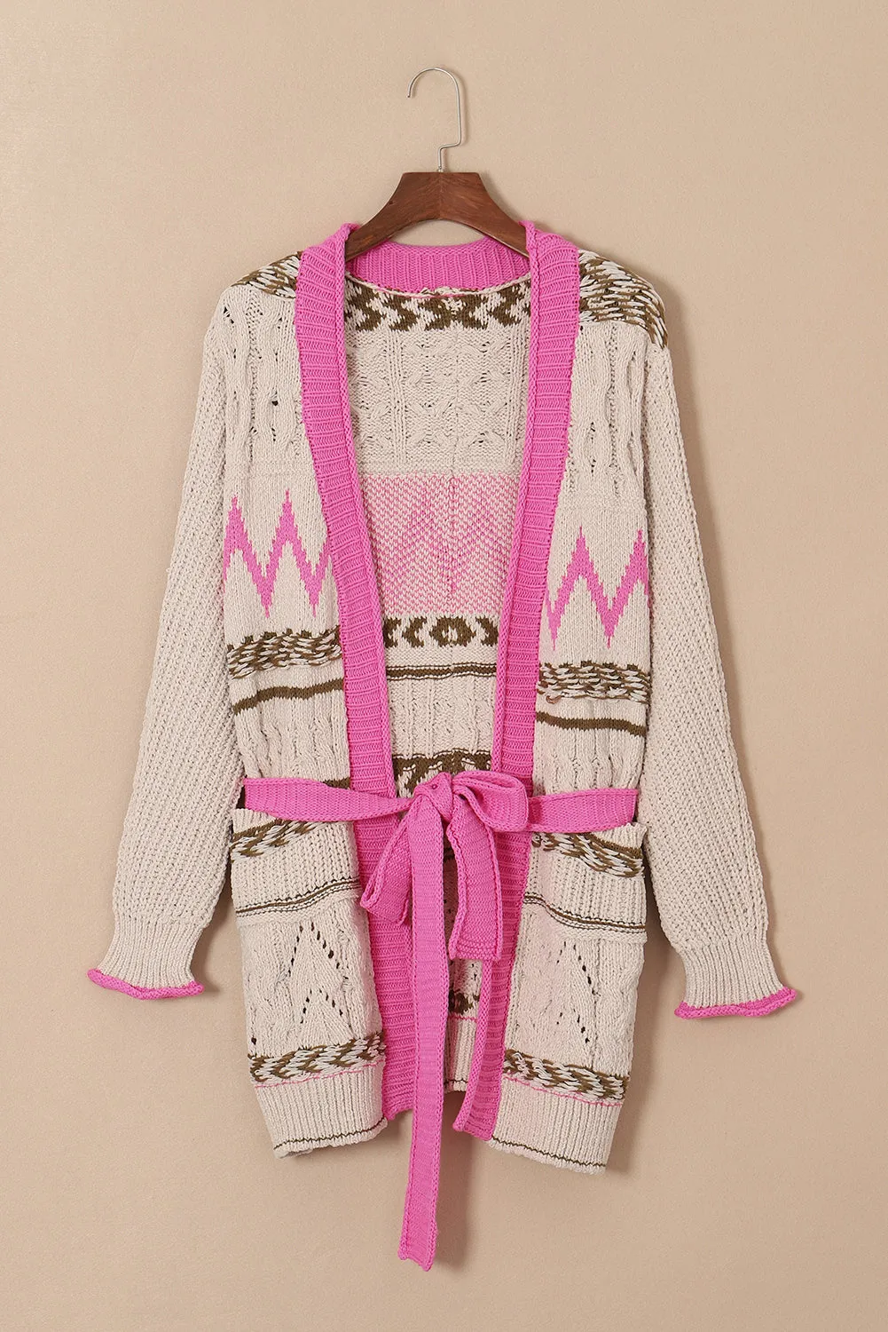 Hazel Blues® |  Contrast Tied Open Front Cardigan