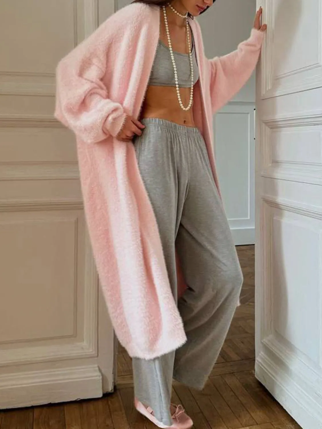 Hazel Blues® |  Fuzzy Open Front Solid Color Cardigan