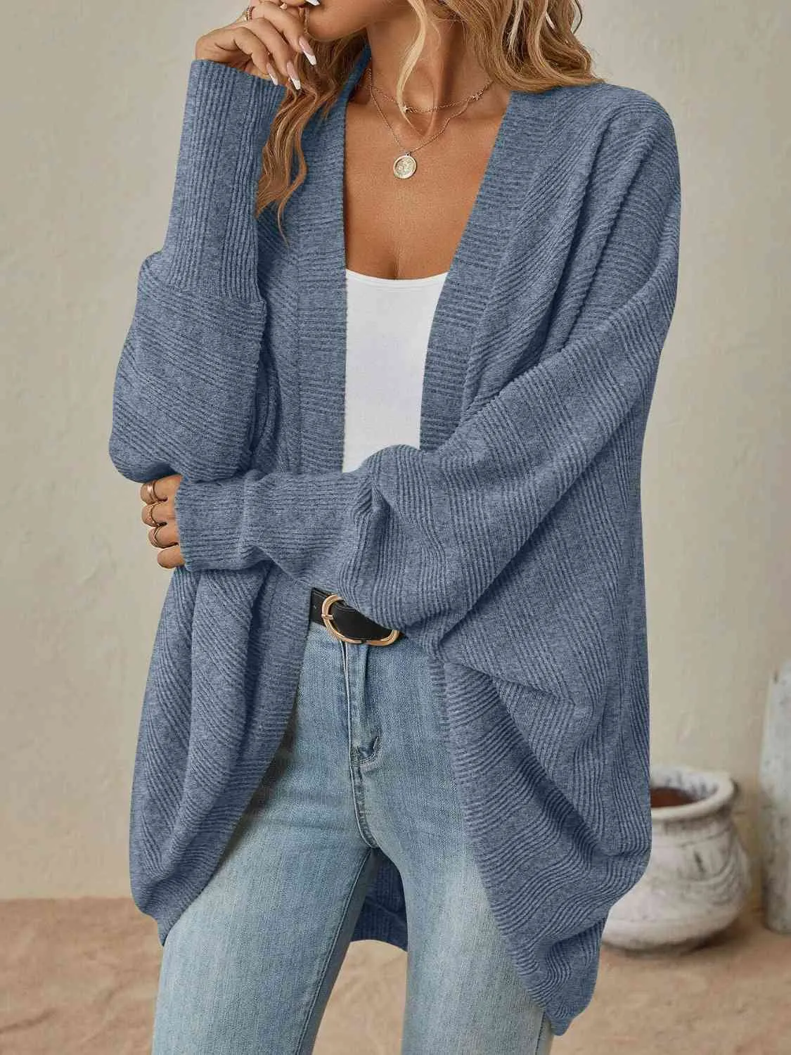 Hazel Blues® |  Open Front  Dropped Shoulder Cardigan