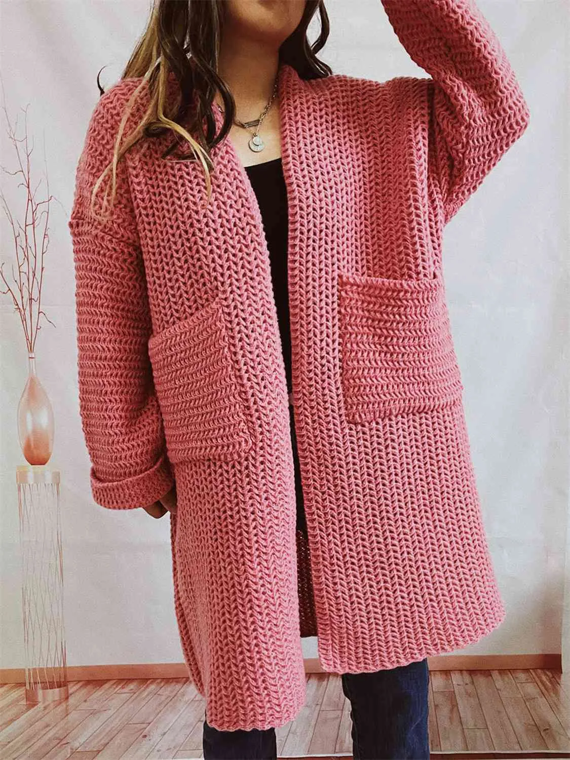 Hazel Blues® |  Open Front Long Sleeve Cardigan with Pockets