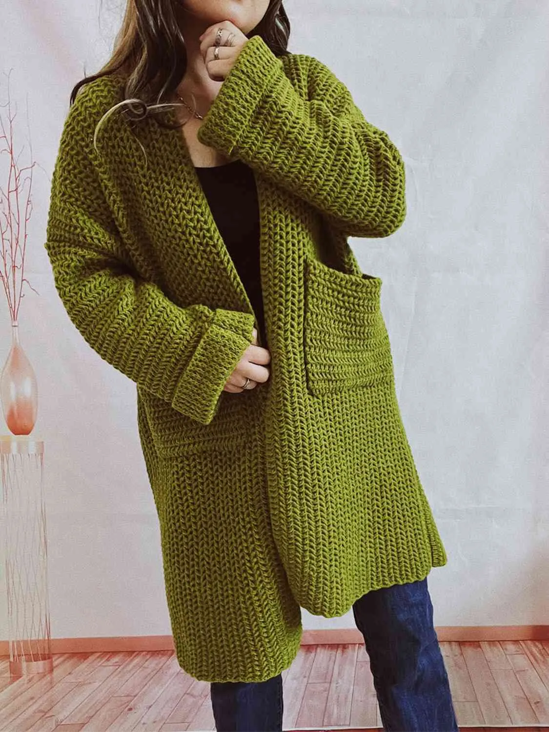 Hazel Blues® |  Open Front Long Sleeve Cardigan with Pockets