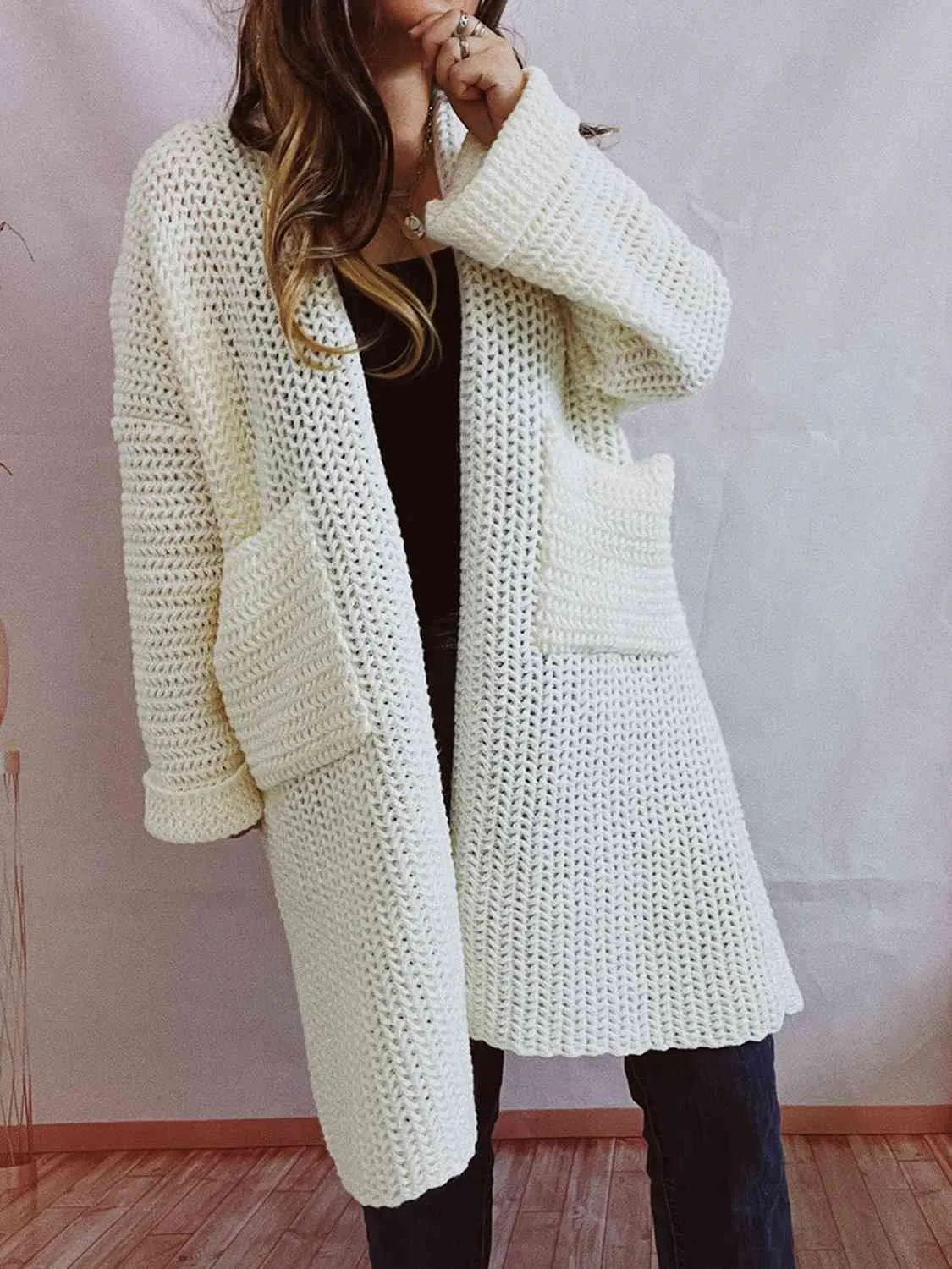 Hazel Blues® |  Open Front Long Sleeve Cardigan with Pockets