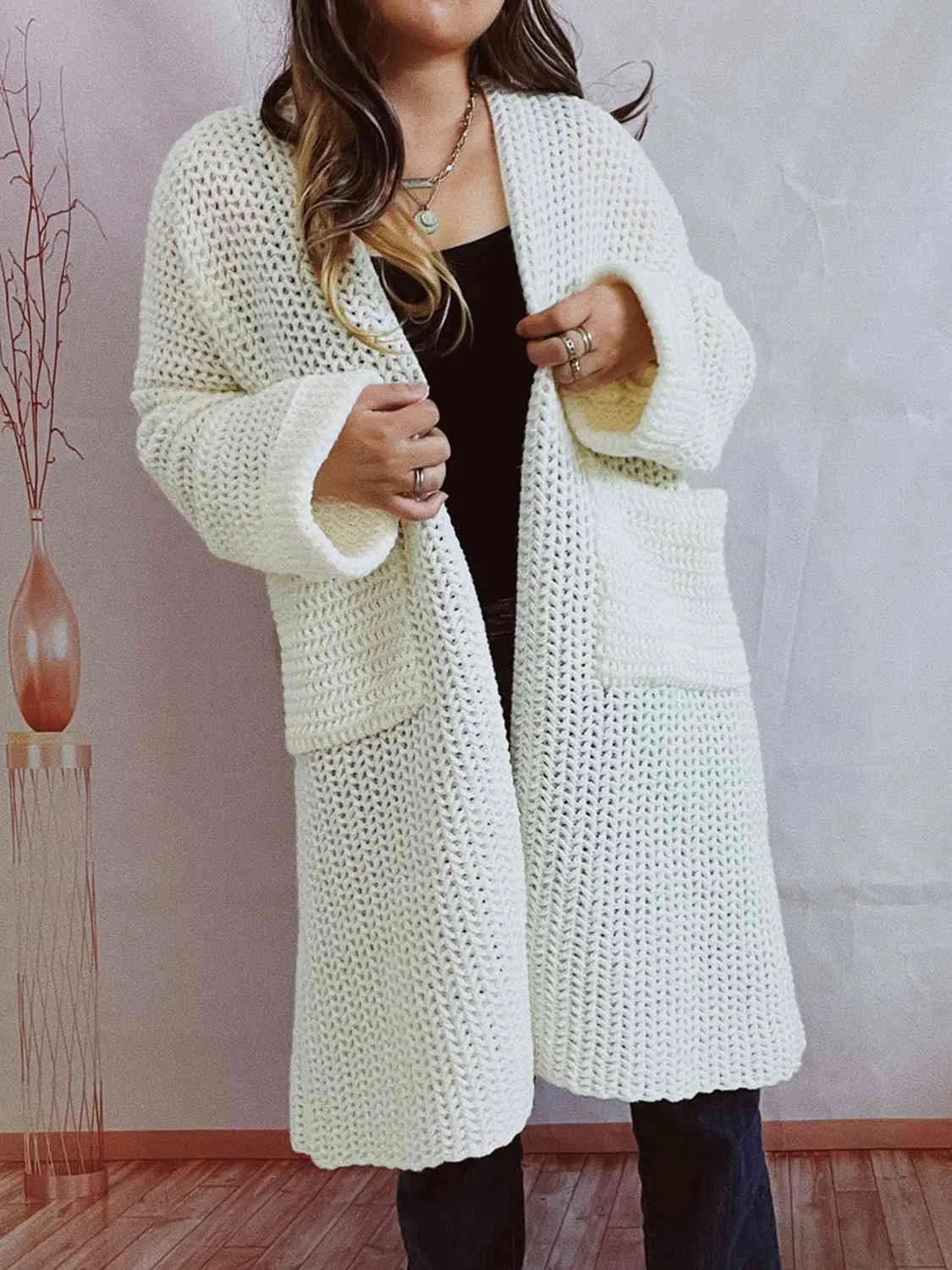 Hazel Blues® |  Open Front Long Sleeve Cardigan with Pockets