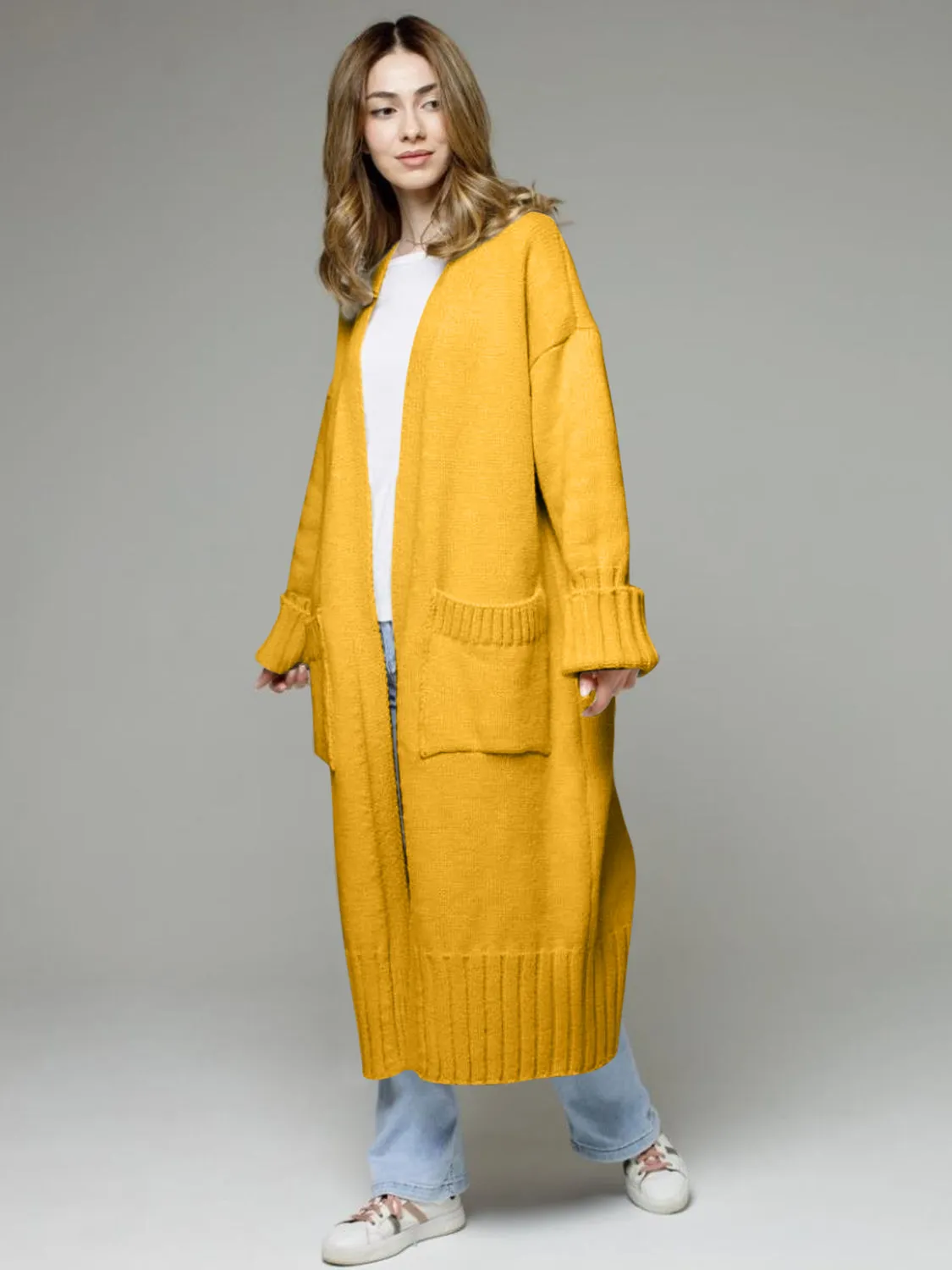 Hazel Blues® |  Pocketed Open Front Dropped Shoulder Cardigan