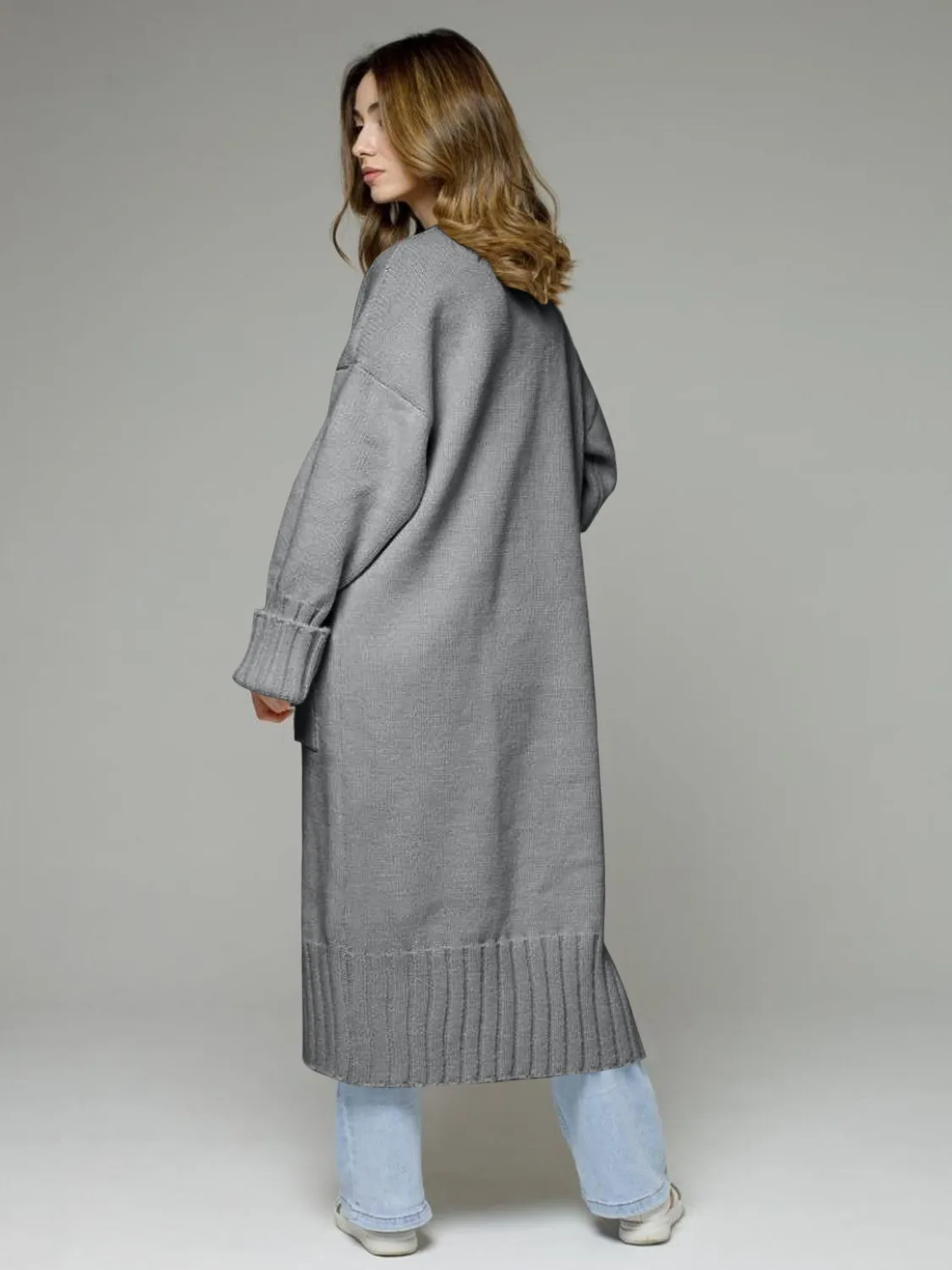 Hazel Blues® |  Pocketed Open Front Dropped Shoulder Cardigan