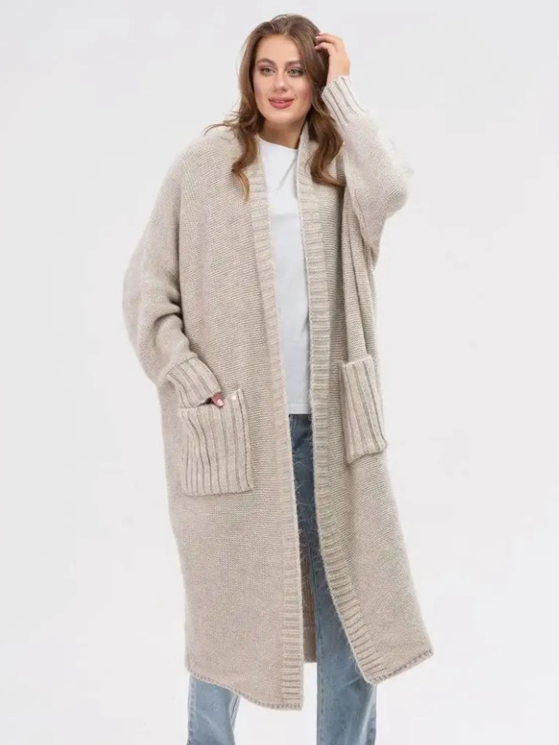 Hazel Blues® |  Pocketed Open Front Long Sleeve Longline Cardigan
