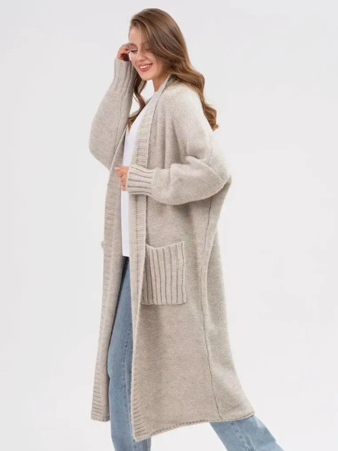 Hazel Blues® |  Pocketed Open Front Long Sleeve Longline Cardigan
