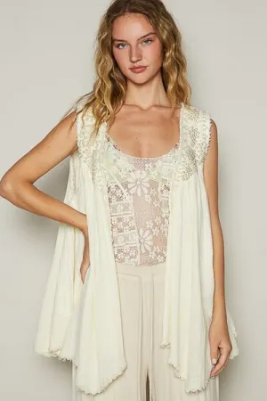 Hazel Blues® |  POL Pearl Detail Open Front Sleeveless Cardigan