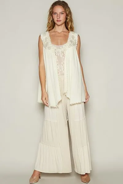 Hazel Blues® |  POL Pearl Detail Open Front Sleeveless Cardigan