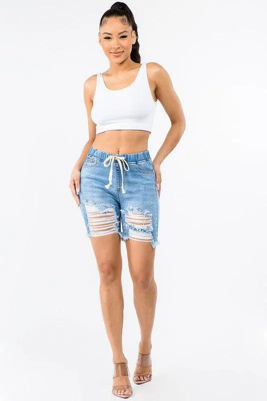 HIGH WAIST BAND WAIST BOYFRIEND SHORTS