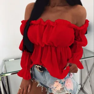 Hirigin Off Shoulder Chiffon Sexy Shirt Tops and Blouses