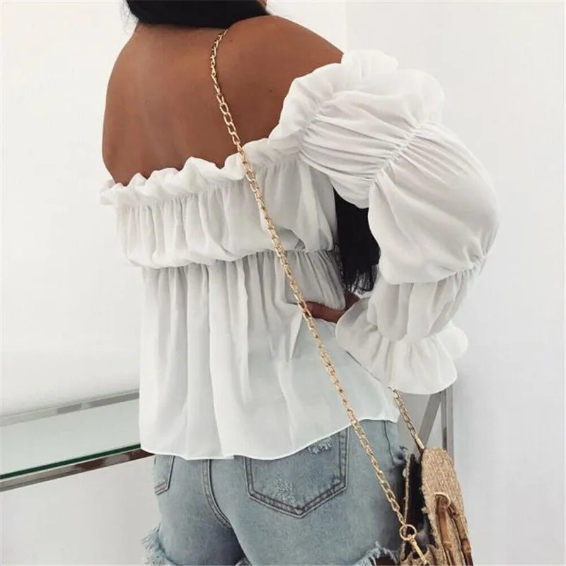 Hirigin Off Shoulder Chiffon Sexy Shirt Tops and Blouses