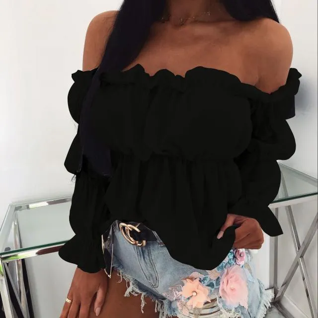 Hirigin Off Shoulder Chiffon Sexy Shirt Tops and Blouses