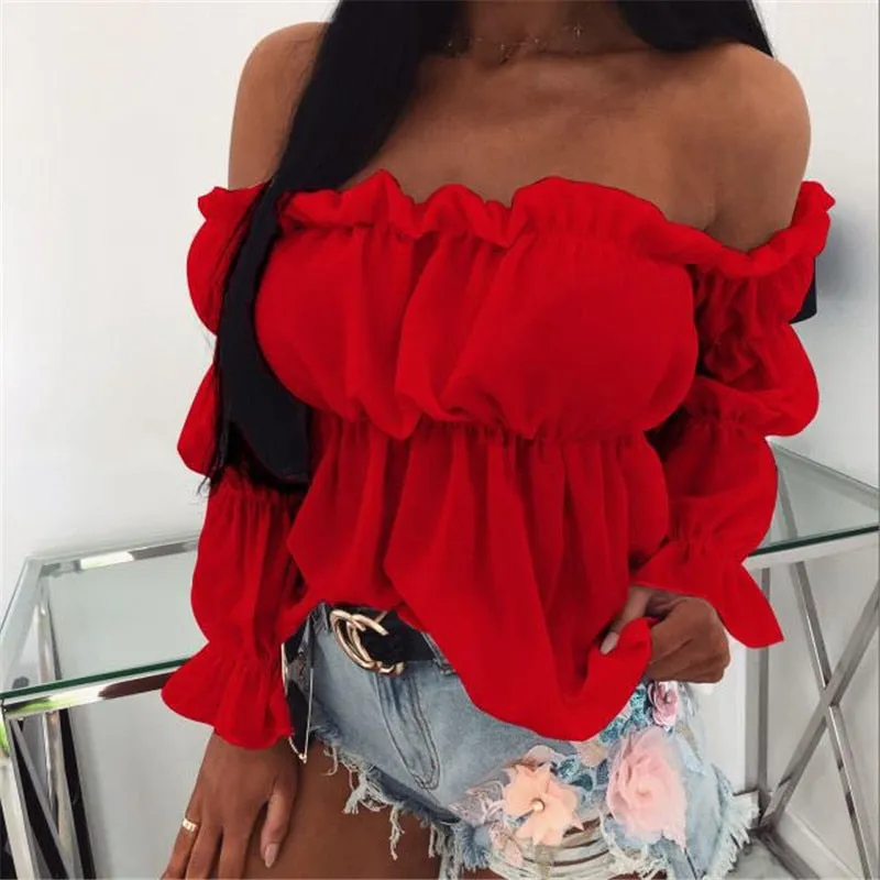 Hirigin Off Shoulder Chiffon Sexy Shirt Tops and Blouses