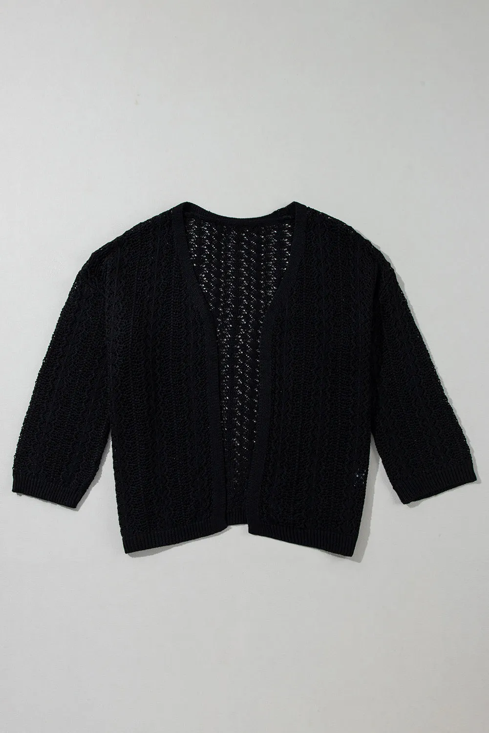 Hollow Out Knit Drop Shoulder Open Front Cardigan