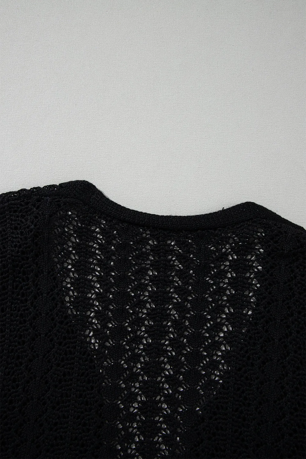 Hollow Out Knit Drop Shoulder Open Front Cardigan