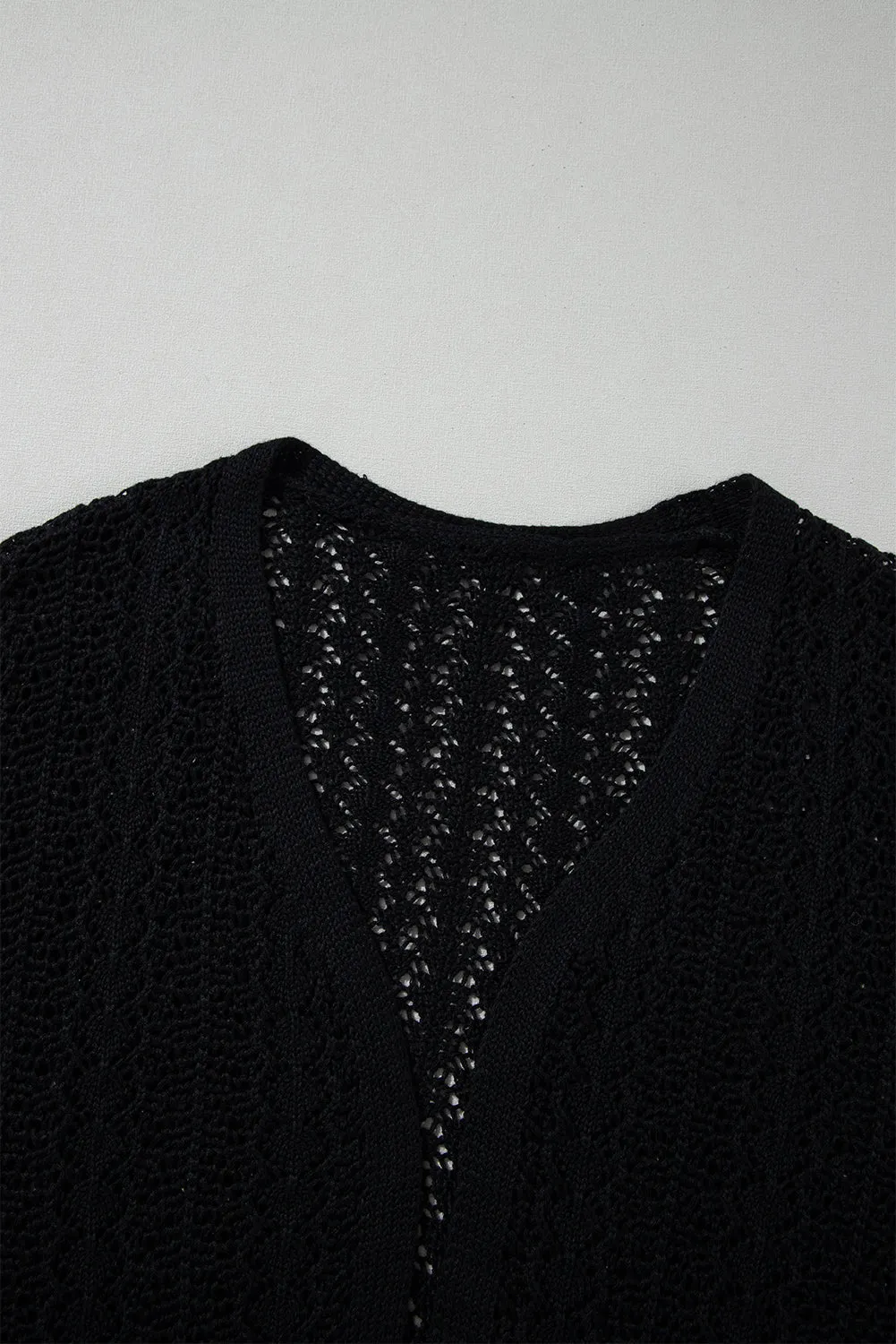 Hollow Out Knit Drop Shoulder Open Front Cardigan