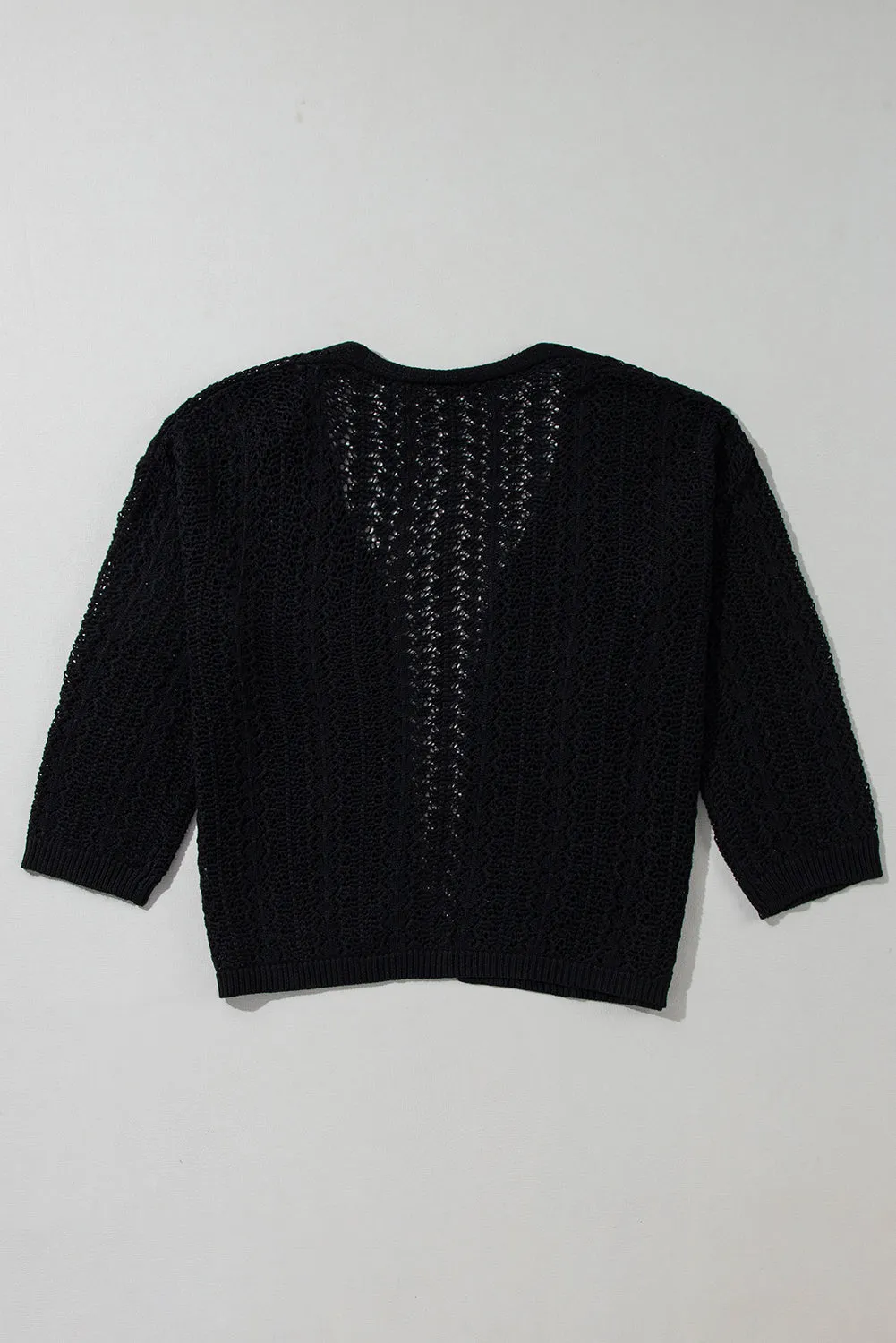 Hollow Out Knit Drop Shoulder Open Front Cardigan