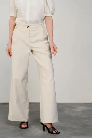 Ivory linen wide leg trousers