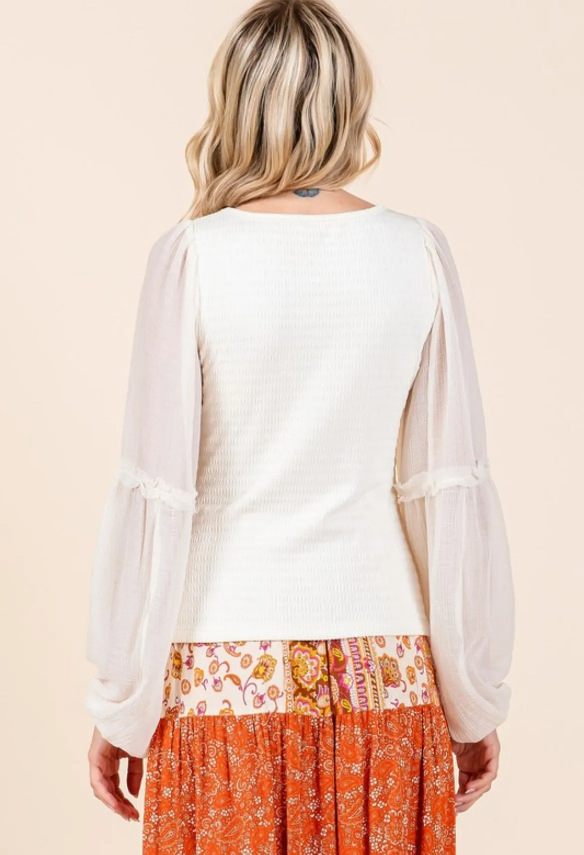 Ivory Textured Chiffon Blouse