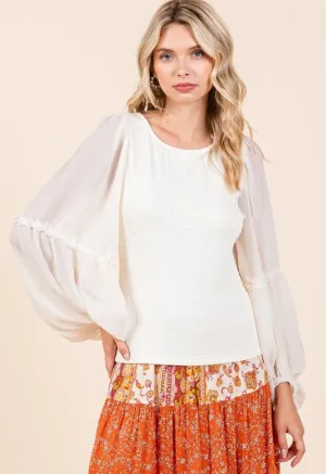 Ivory Textured Chiffon Blouse
