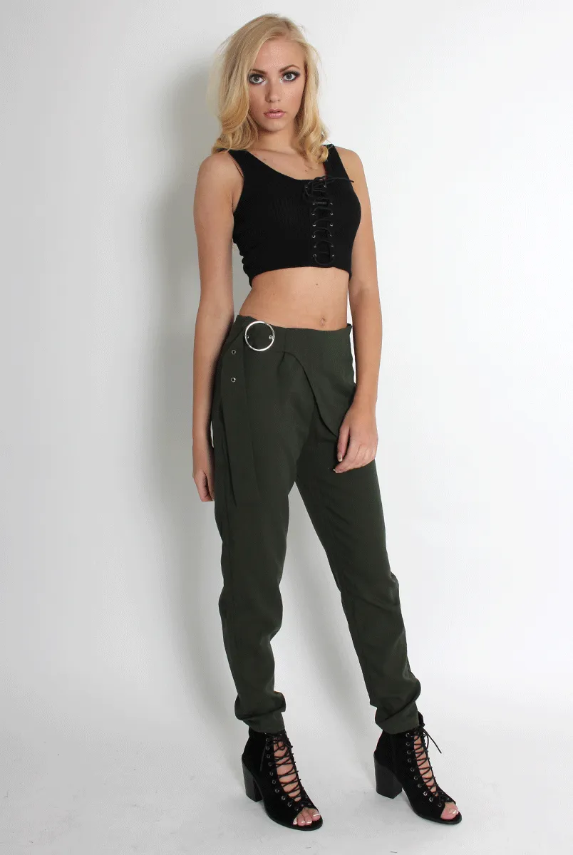 Jeannette Khaki Cigarette Trousers