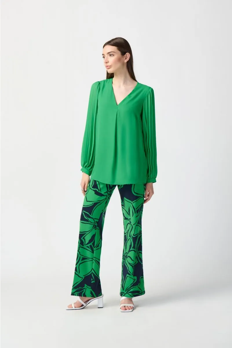 Joseph Ribkoff Pleated Chiffon Sleeves V-Neck Blouse 241173
