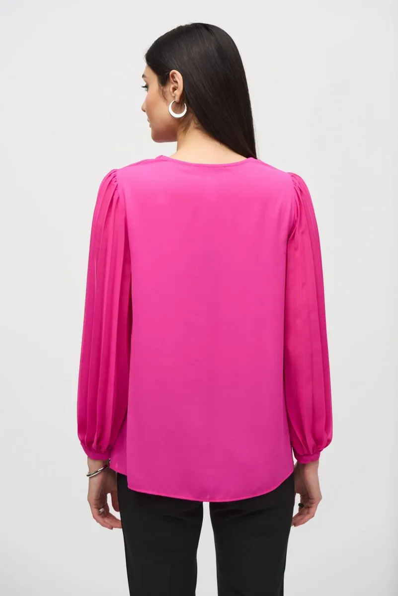 Joseph Ribkoff Pleated Chiffon Sleeves V-Neck Blouse 241173