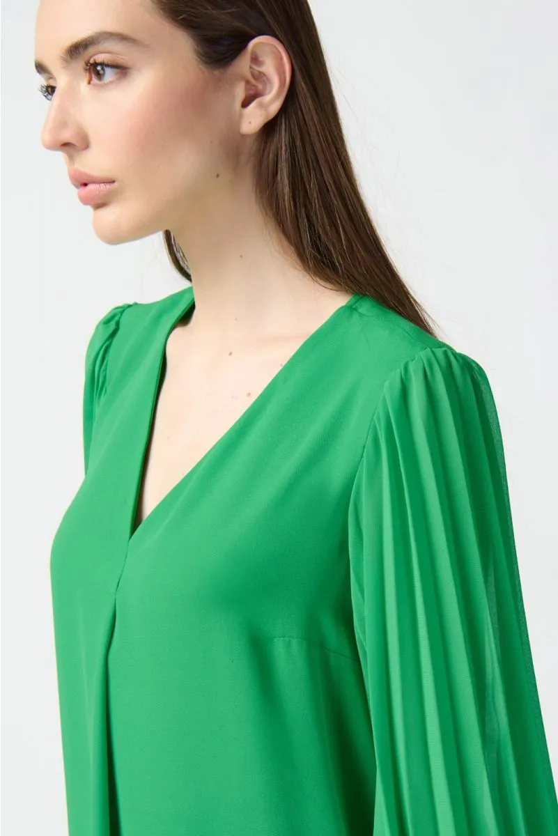 Joseph Ribkoff Pleated Chiffon Sleeves V-Neck Blouse 241173