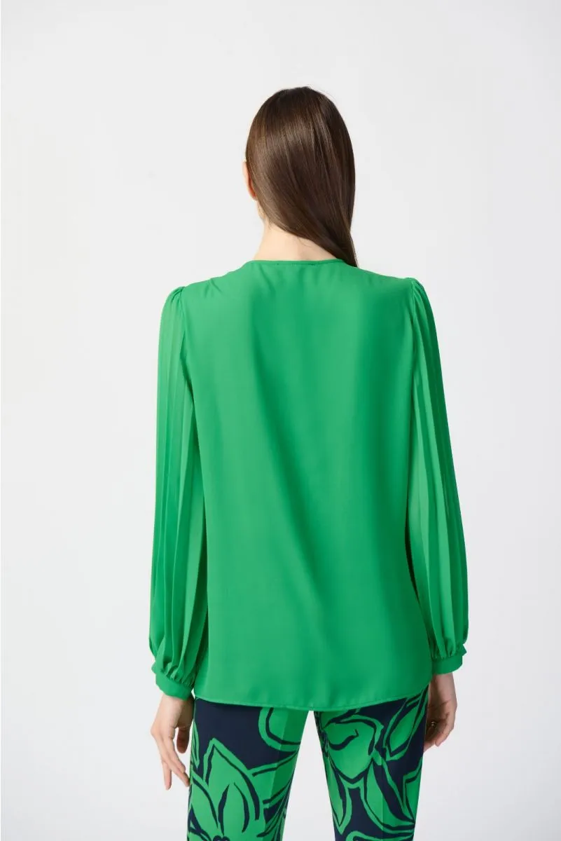 Joseph Ribkoff Pleated Chiffon Sleeves V-Neck Blouse 241173