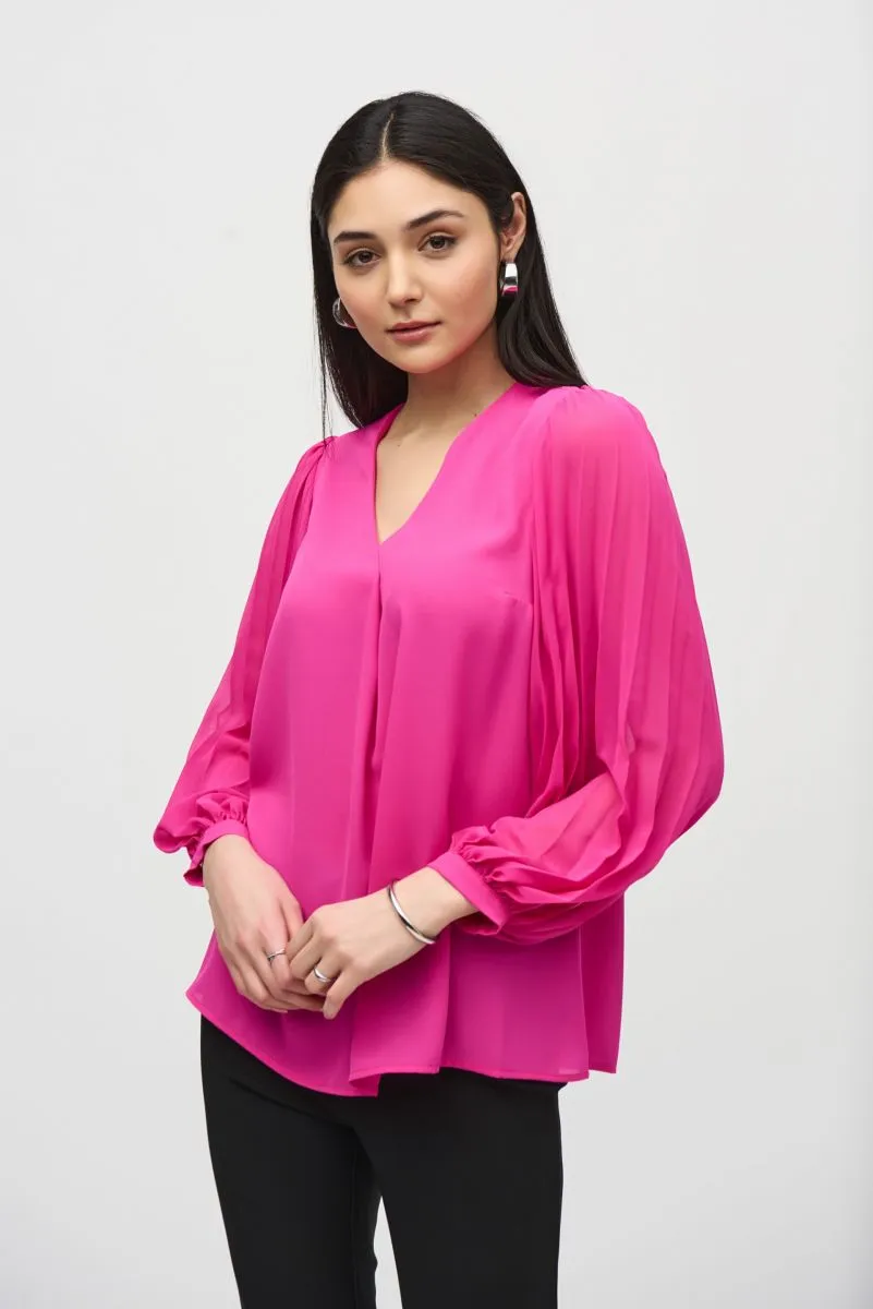 Joseph Ribkoff Pleated Chiffon Sleeves V-Neck Blouse 241173