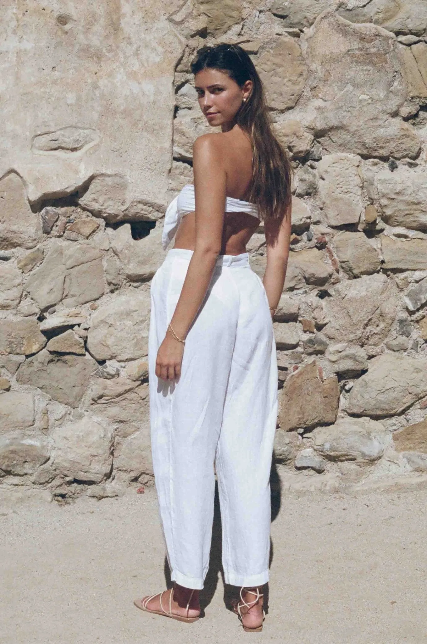 Juliet Trousers  - White Linen Trousers with Tie