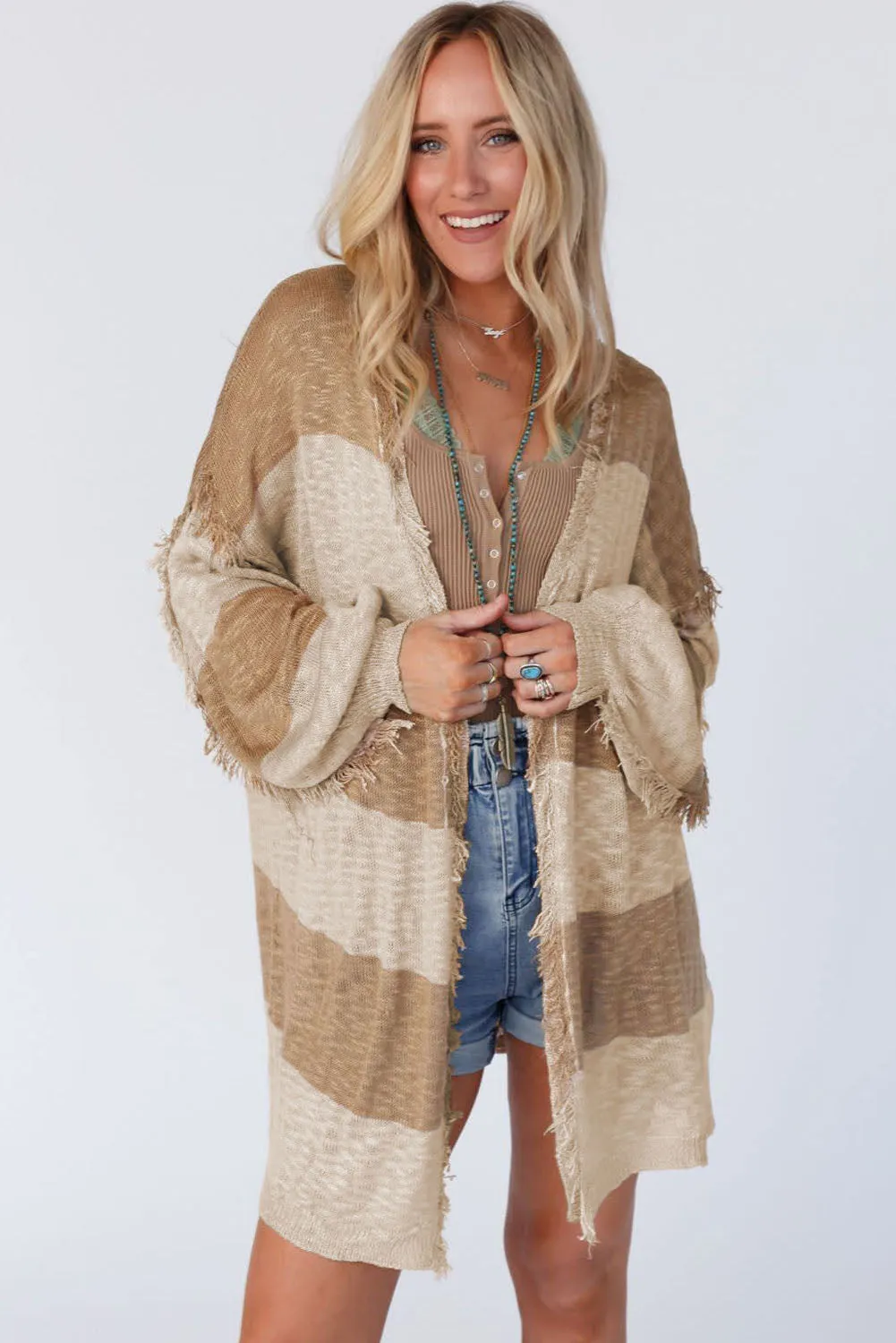 KaleaBoutique Beautiful Lantern Sleeve Fringed Open Cardigan