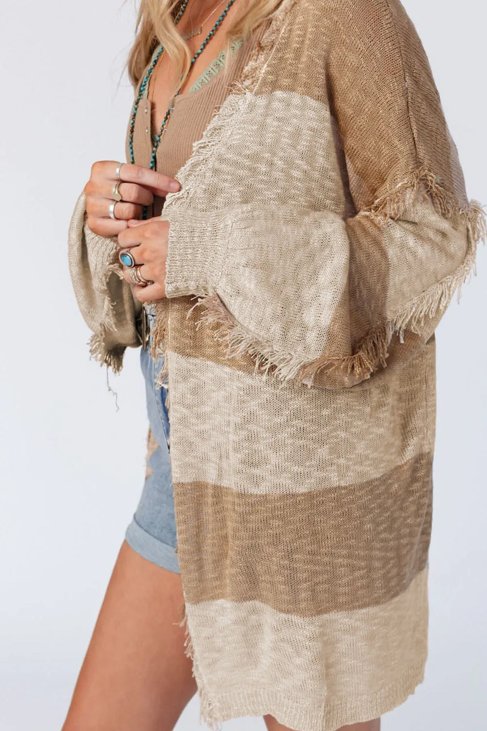 KaleaBoutique Beautiful Lantern Sleeve Fringed Open Cardigan