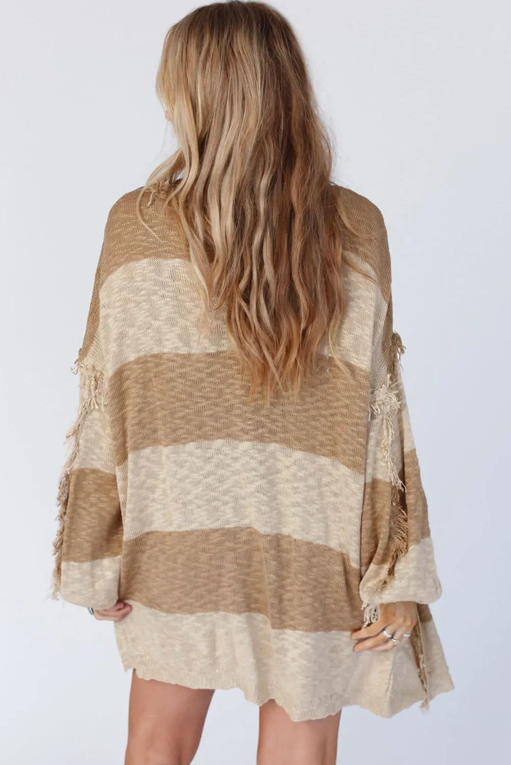 KaleaBoutique Beautiful Lantern Sleeve Fringed Open Cardigan