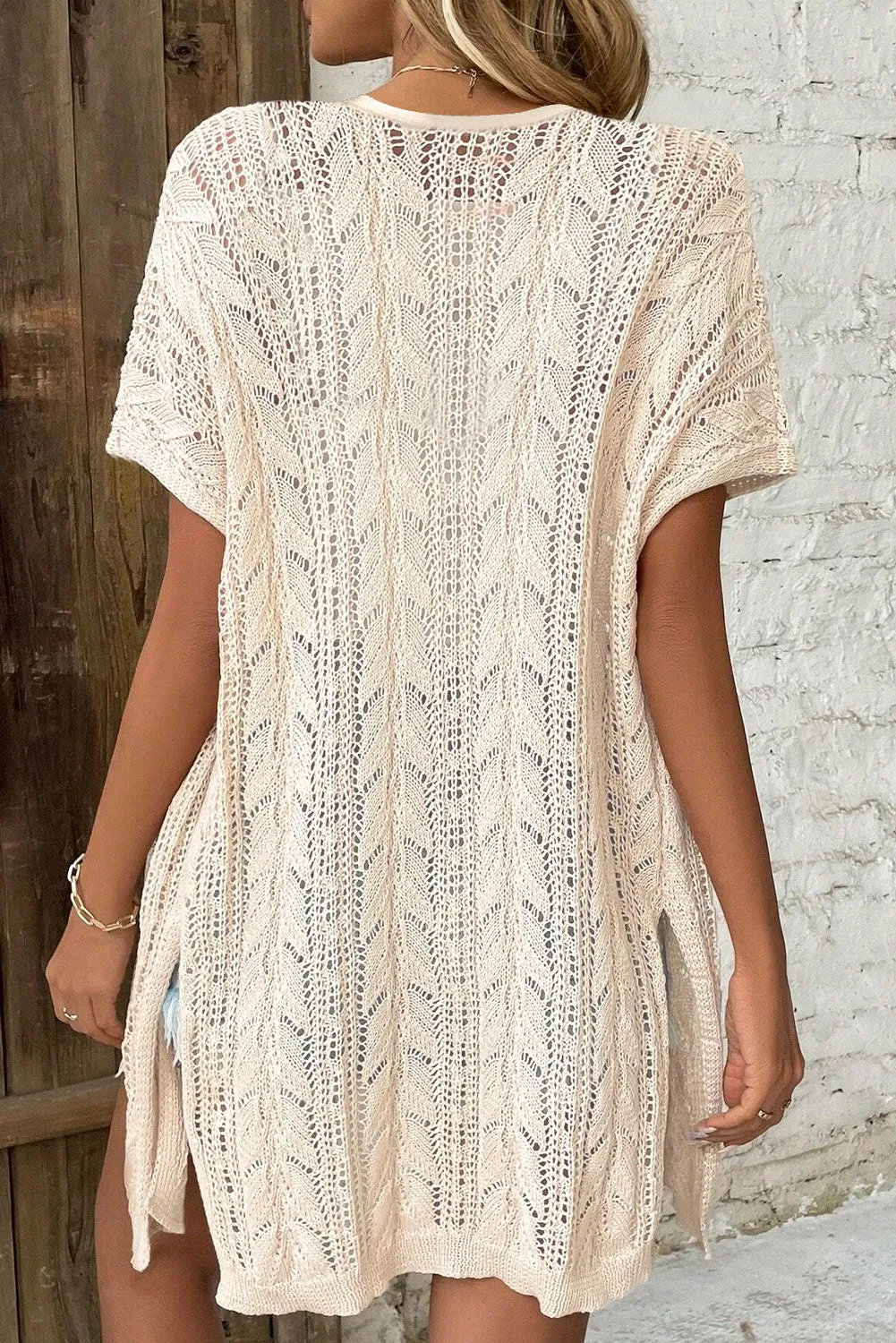 KaleaBoutique Openwork Short Sleeve Open Cardigan