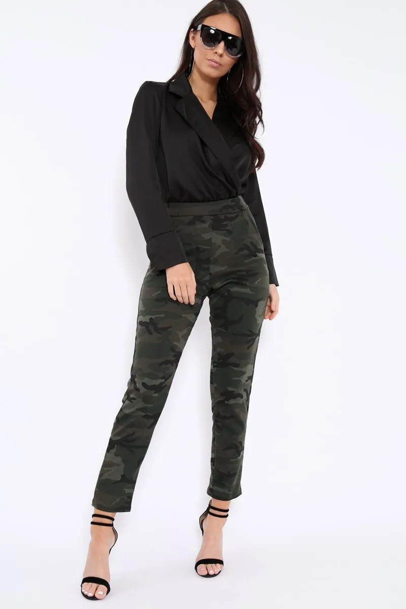 Khaki Camo Print Trousers - Lyza