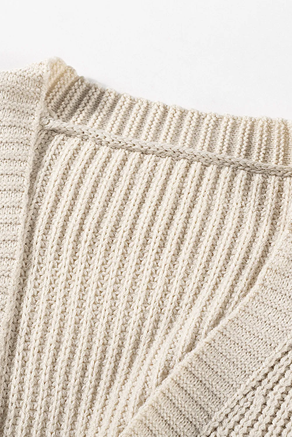 Khaki Open Front Cable Sleeve Long Cardigan