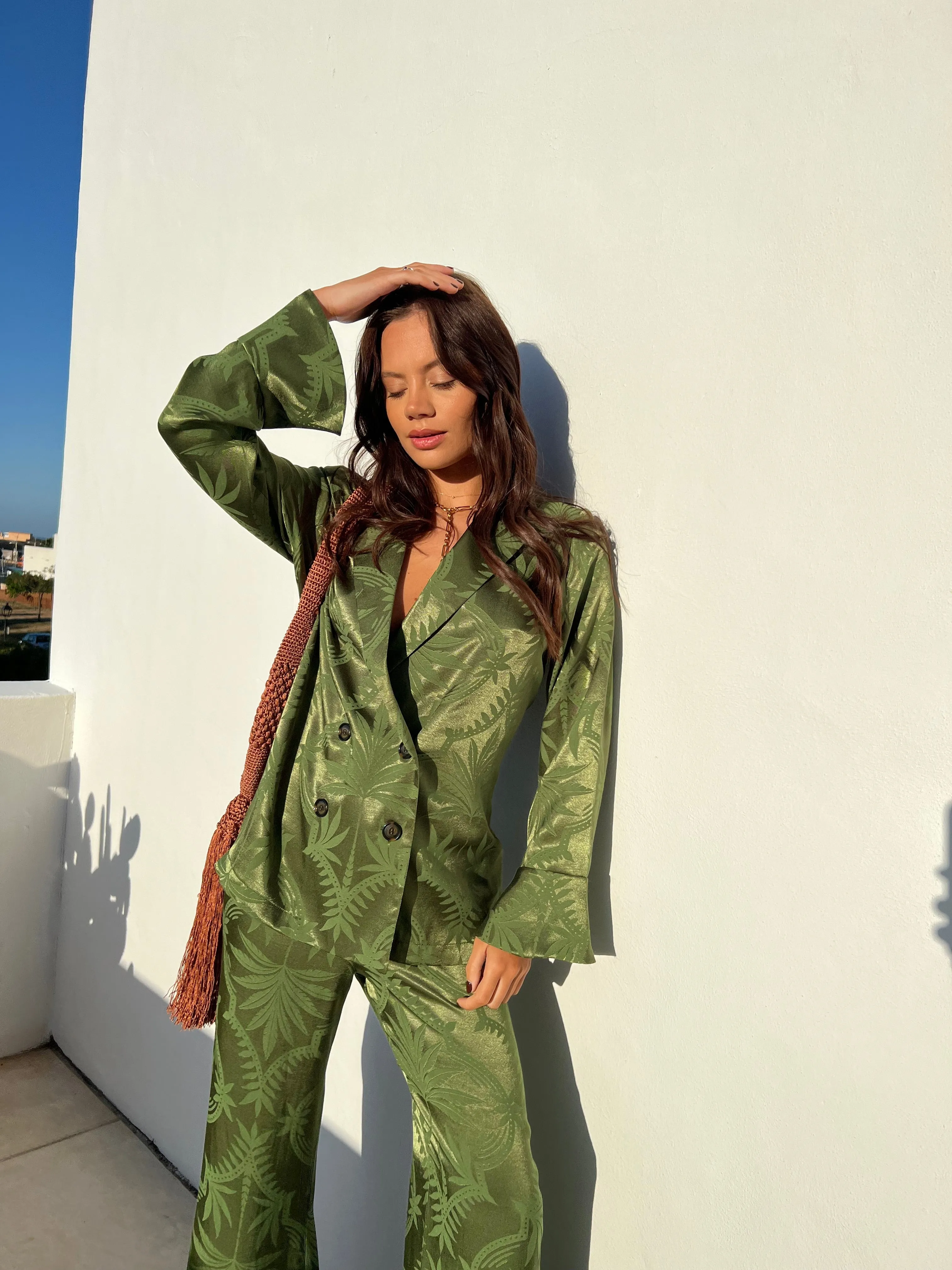 Khaki Palm Jacquard Blazer