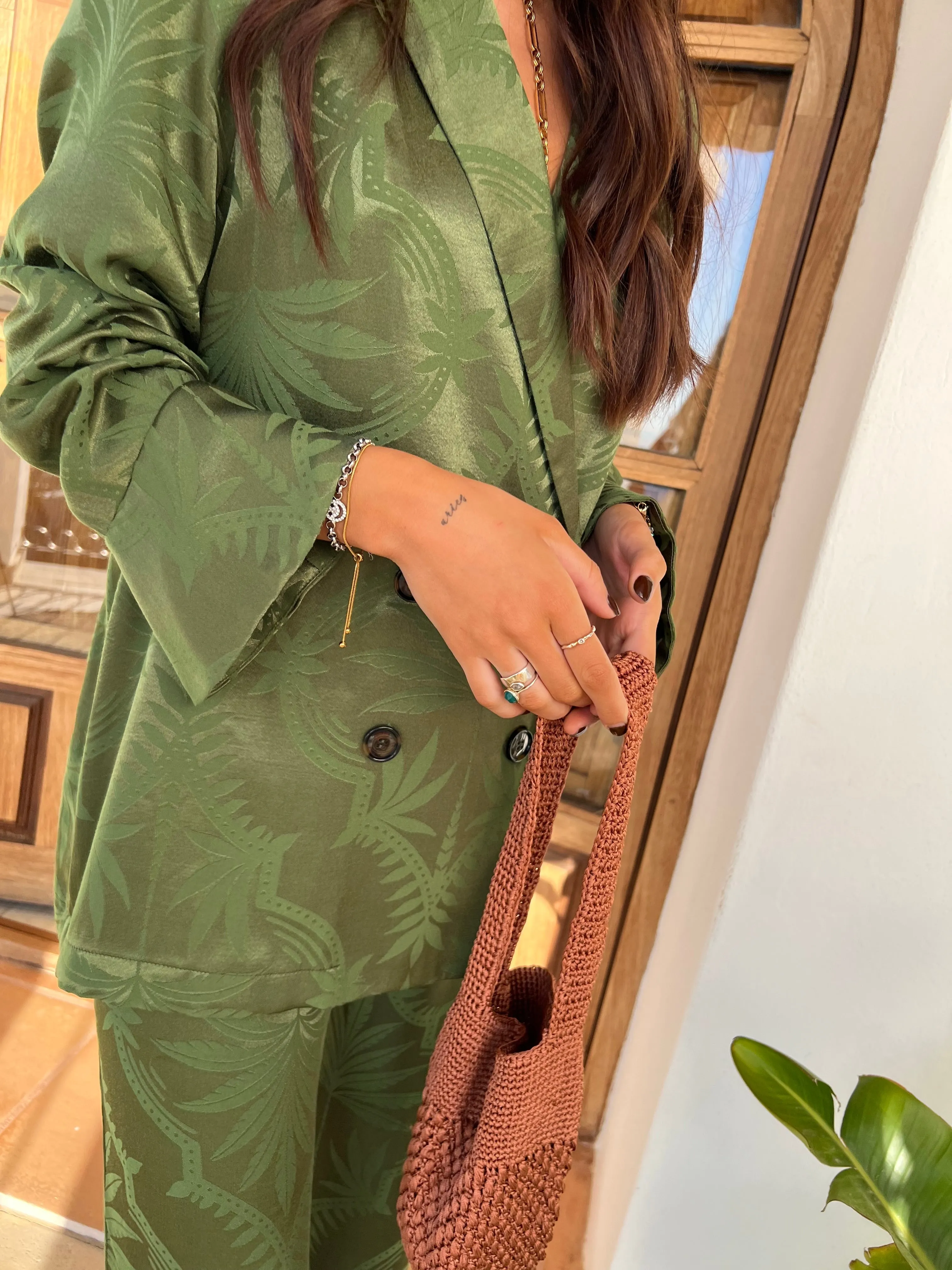Khaki Palm Jacquard Blazer