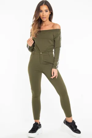 Khaki Reflective Stripe Side Cigarette Trousers - Nicky