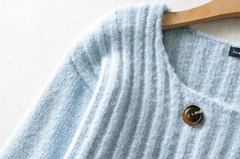 Knit Double-breasted Striped Crop Top Cardigans