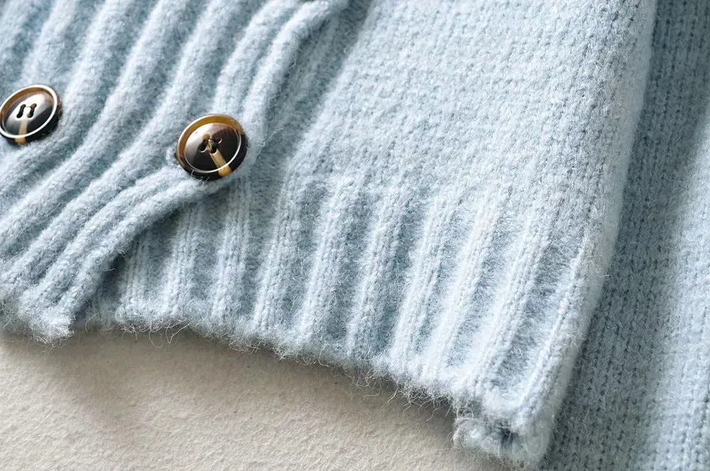 Knit Double-breasted Striped Crop Top Cardigans
