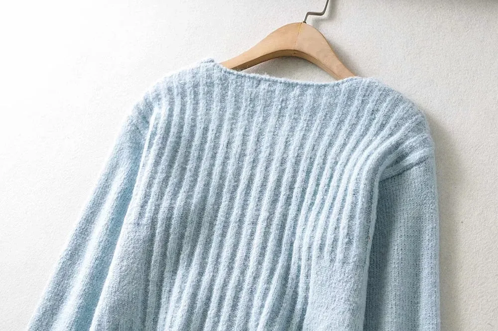 Knit Double-breasted Striped Crop Top Cardigans