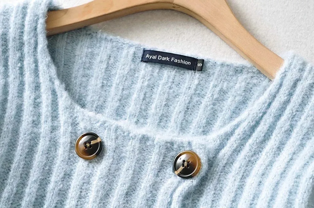 Knit Double-breasted Striped Crop Top Cardigans