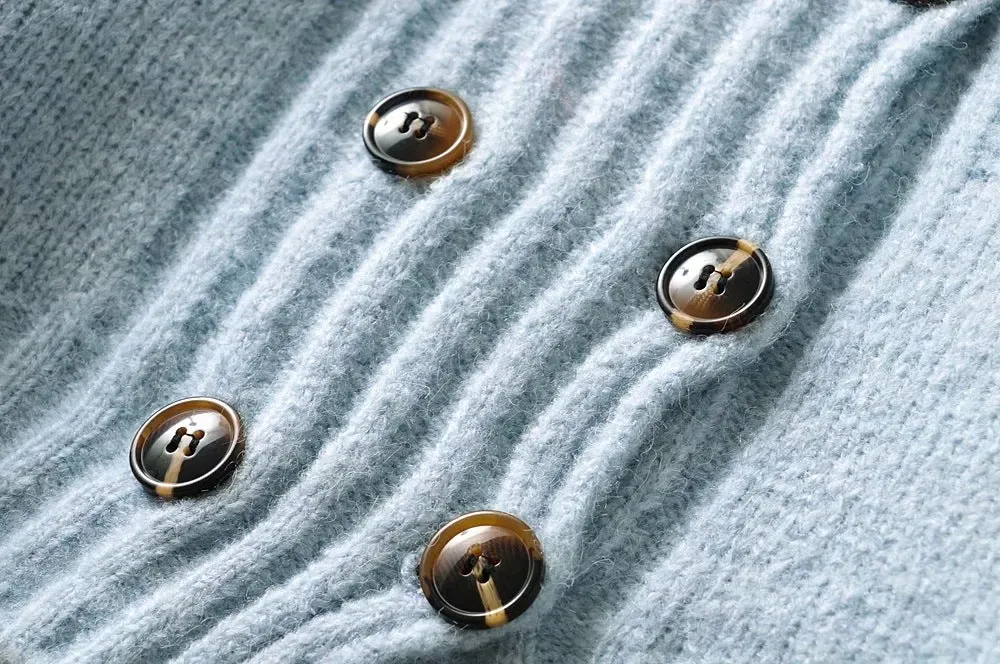 Knit Double-breasted Striped Crop Top Cardigans
