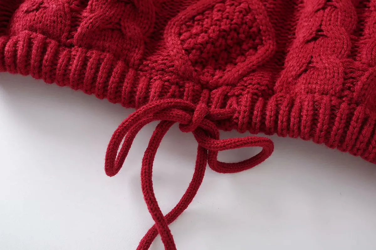 Knit Round Neck Lace-up Vintage Sweaters Crop Tops