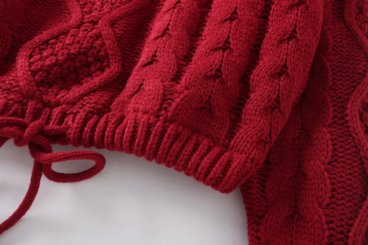 Knit Round Neck Lace-up Vintage Sweaters Crop Tops