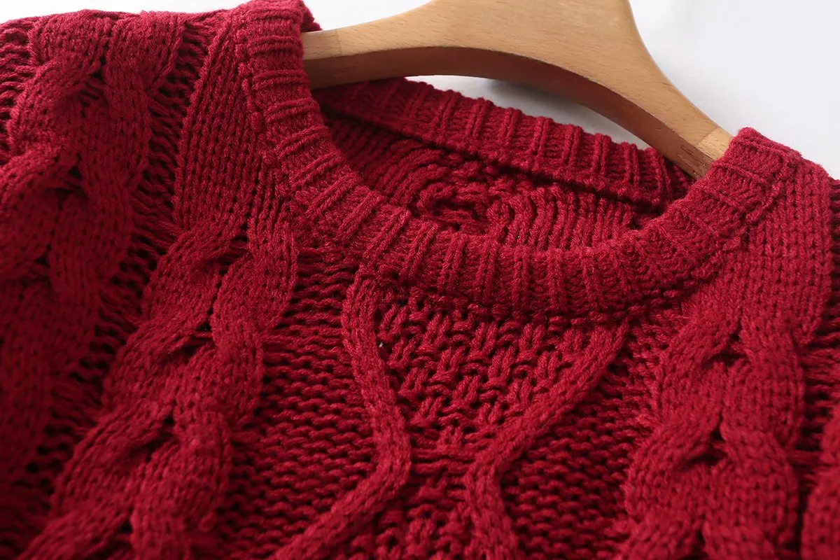 Knit Round Neck Lace-up Vintage Sweaters Crop Tops